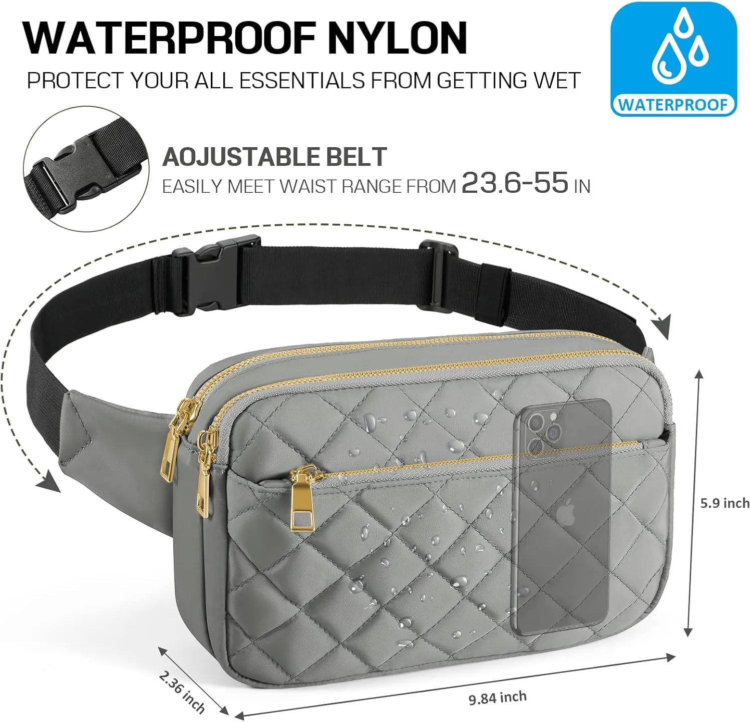 CXWMZY Fashion Fanny Packs for Women & Men, Girls Boys Teens Waist Bag Hip Bum Bag Cute Fanny Pack Casual Bum Bag with Multi-Pockets Adjustable Belts for Disney Traveling Cycling Running (Gray)