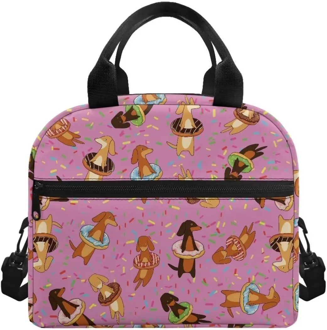 Dachshund Doughnut Print Insulated Lunch Bag for Teachers Leakproof Lightweight Lunch Bag for Students Reusable Waterproof Tote Bag for Woker University Outdoor