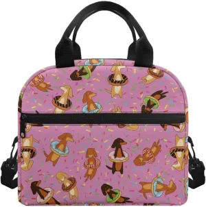 Dachshund Doughnut Print Insulated Lunch Bag for Teachers Leakproof Lightweight Lunch Bag for Students Reusable Waterproof Tote Bag for Woker University Outdoor