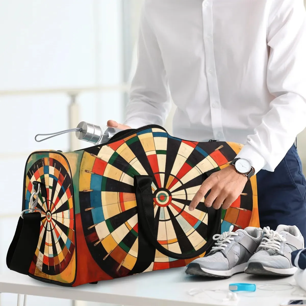 Dart Board Travel Duffel Bag for Women Men Waterproof Foldable Overnight Weekender Bag Large Capacity Sports Gym Bag