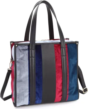 Dasein Velvet Large Tote for Women Satchel Purse Handbag Multi-Colored Shoulder Bag