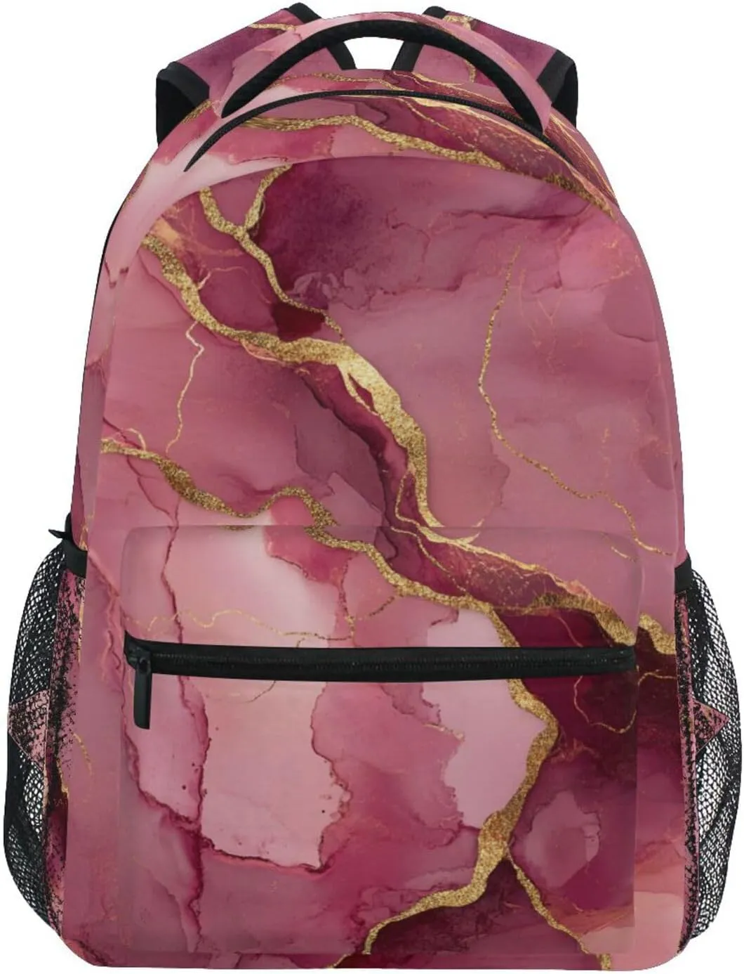 Day Backpack for Men and Women Waterproof Sports Backpack with Chest Strap for Travel Trip Marble Blush Burgundy