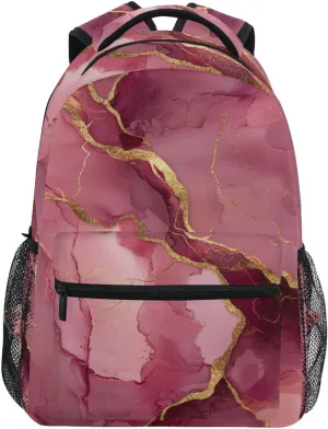 Day Backpack for Men and Women Waterproof Sports Backpack with Chest Strap for Travel Trip Marble Blush Burgundy