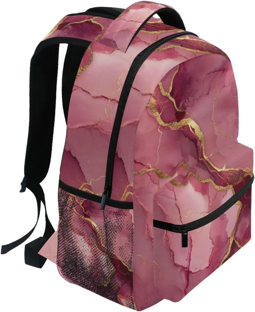 Day Backpack for Men and Women Waterproof Sports Backpack with Chest Strap for Travel Trip Marble Blush Burgundy