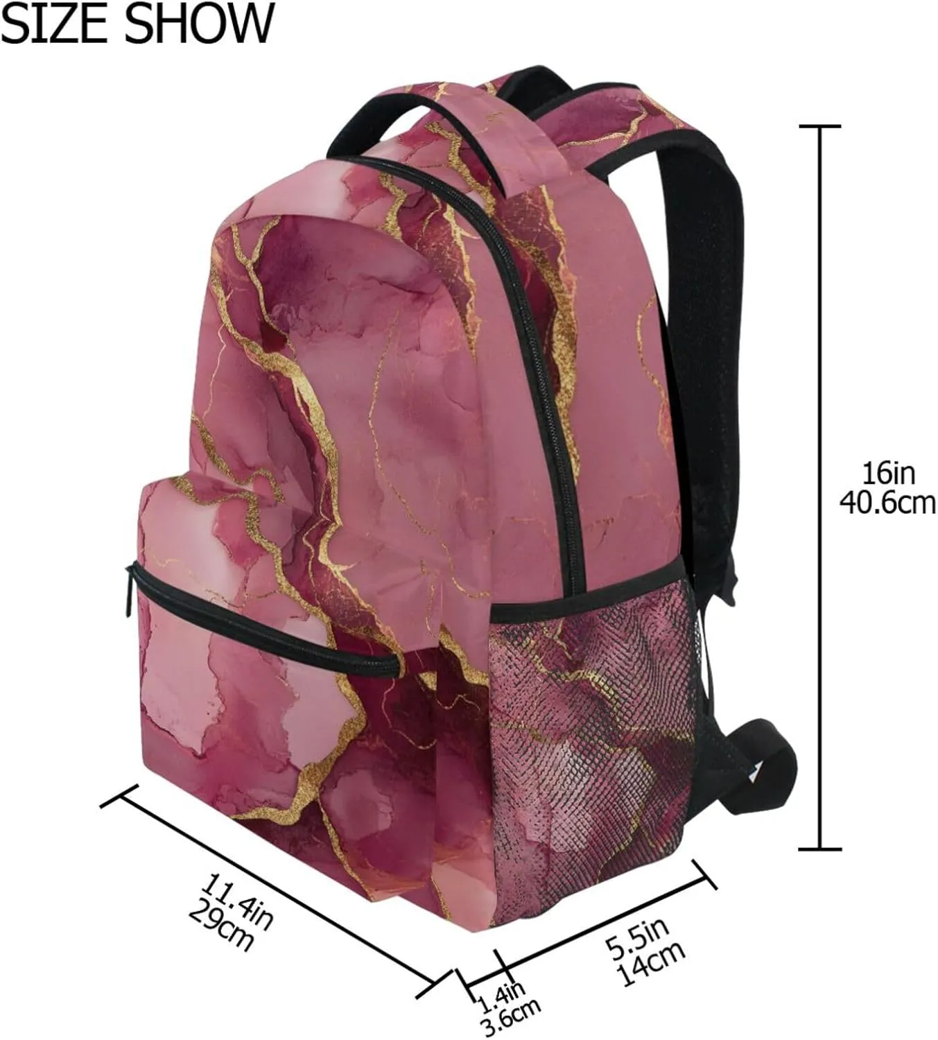 Day Backpack for Men and Women Waterproof Sports Backpack with Chest Strap for Travel Trip Marble Blush Burgundy