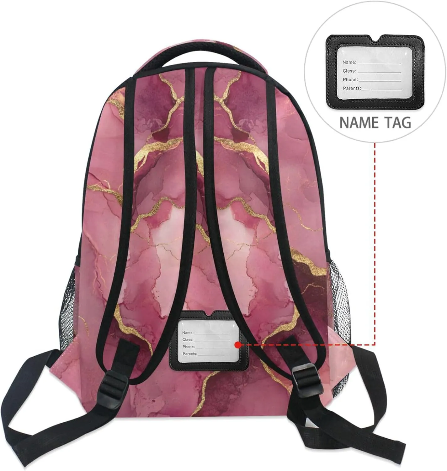 Day Backpack for Men and Women Waterproof Sports Backpack with Chest Strap for Travel Trip Marble Blush Burgundy
