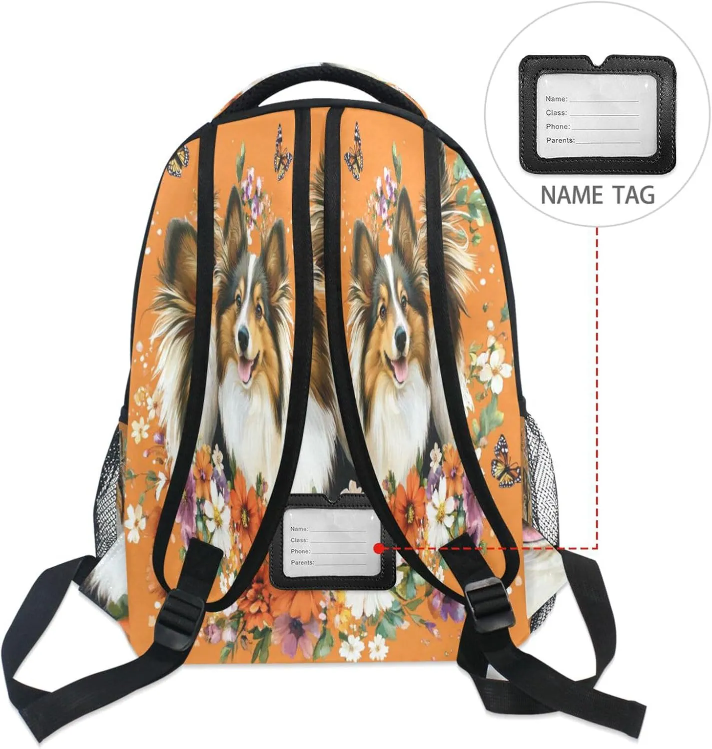 Day Backpack for Teacher Nurse Waterproof Stylish Travel Bags with Chest Strap for Business Work College Travel Trip Beauty Shetland Sheepdog Dogs Orange