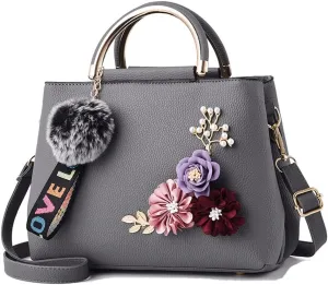 Dayfine Women Satchel Bag 3D Floral Purse Top Handle Bag PU Leather Shoulder Bag Small Handbag Spring Crossbody Bag