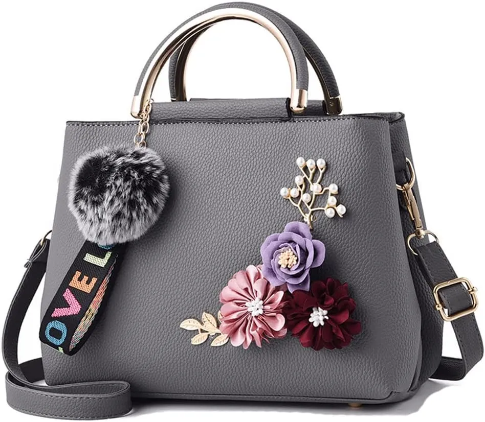Dayfine Women Satchel Bag 3D Floral Purse Top Handle Bag PU Leather Shoulder Bag Small Handbag Spring Crossbody Bag