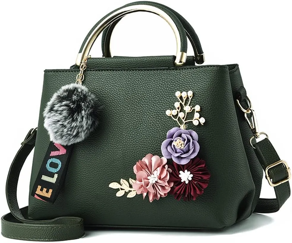 Dayfine Women Satchel Bag 3D Floral Purse Top Handle Bag PU Leather Shoulder Bag Small Handbag Spring Crossbody Bag