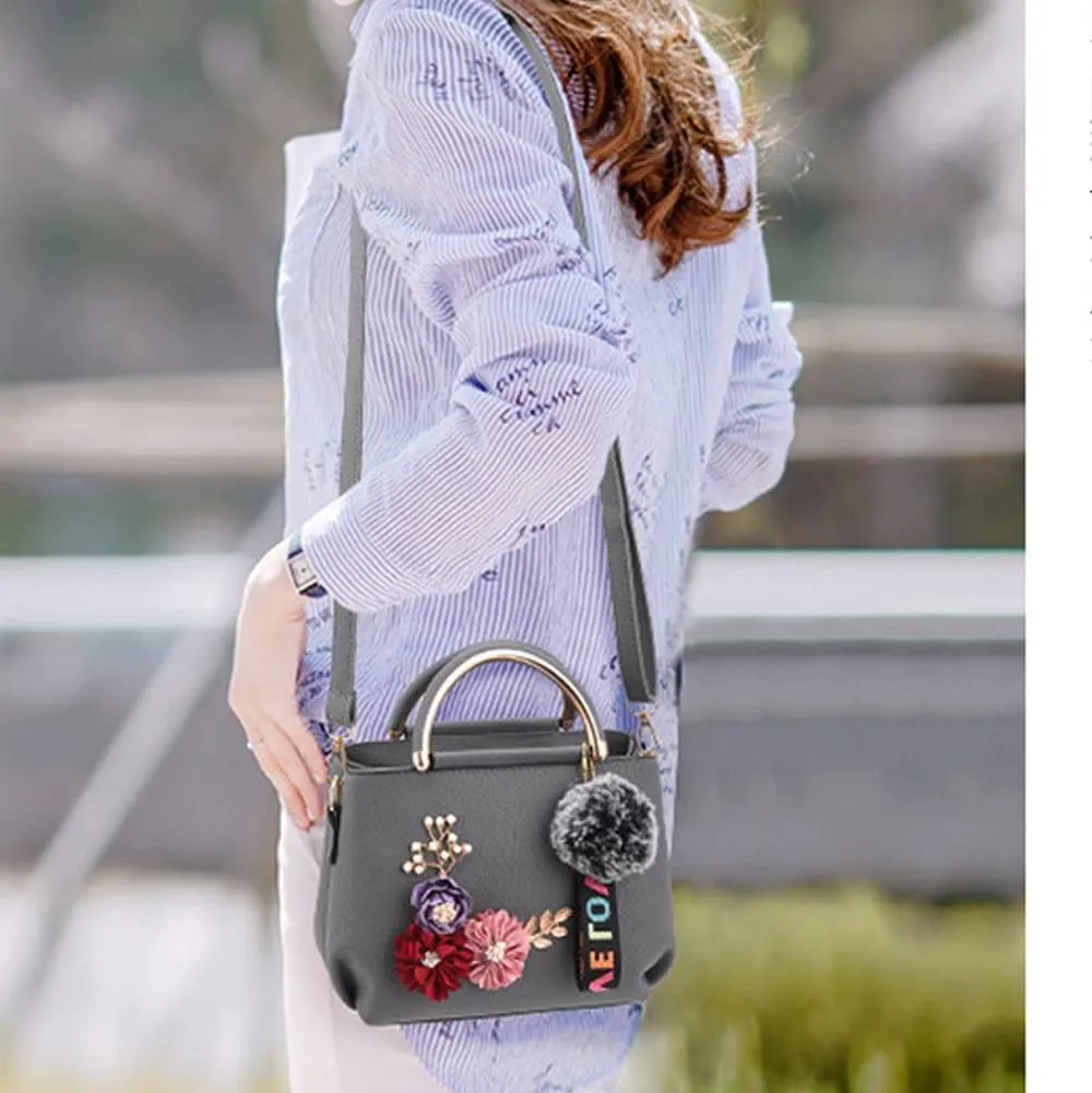 Dayfine Women Satchel Bag 3D Floral Purse Top Handle Bag PU Leather Shoulder Bag Small Handbag Spring Crossbody Bag