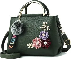 Dayfine Women Satchel Bag 3D Floral Purse Top Handle Bag PU Leather Shoulder Bag Small Handbag Spring Crossbody Bag