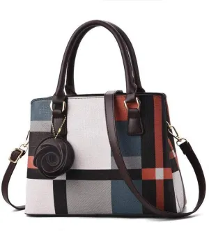 Dayfine Women's Hit Color Plaid PU Tote Middle-aged Ladies Large-capacity One-shoulder Diagonal Bag