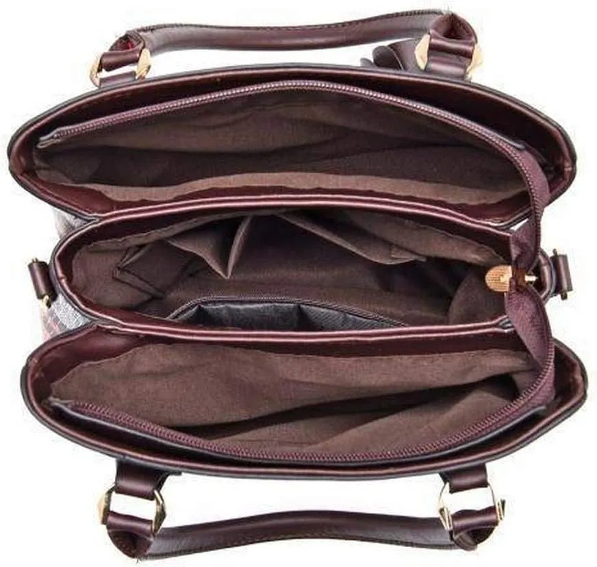 Dayfine Women's Hit Color Plaid PU Tote Middle-aged Ladies Large-capacity One-shoulder Diagonal Bag