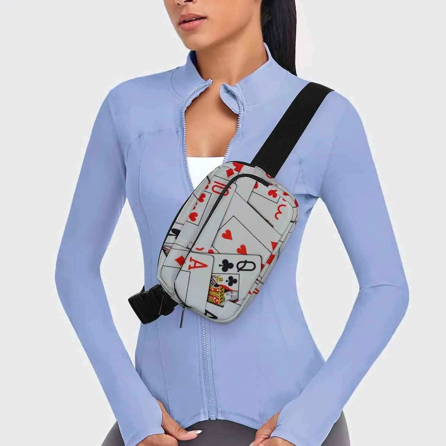 Deck Of Scattered Playing Cards Large Capacity Portable All Print Waist Bag