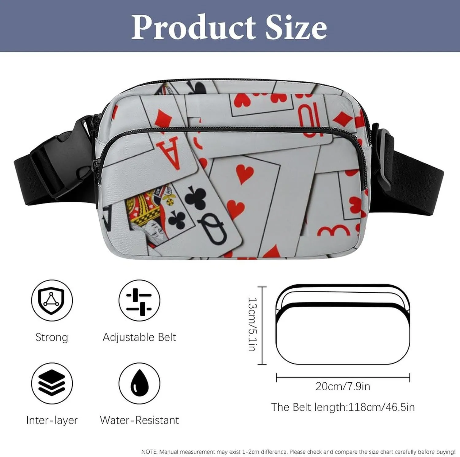 Deck Of Scattered Playing Cards Large Capacity Portable All Print Waist Bag