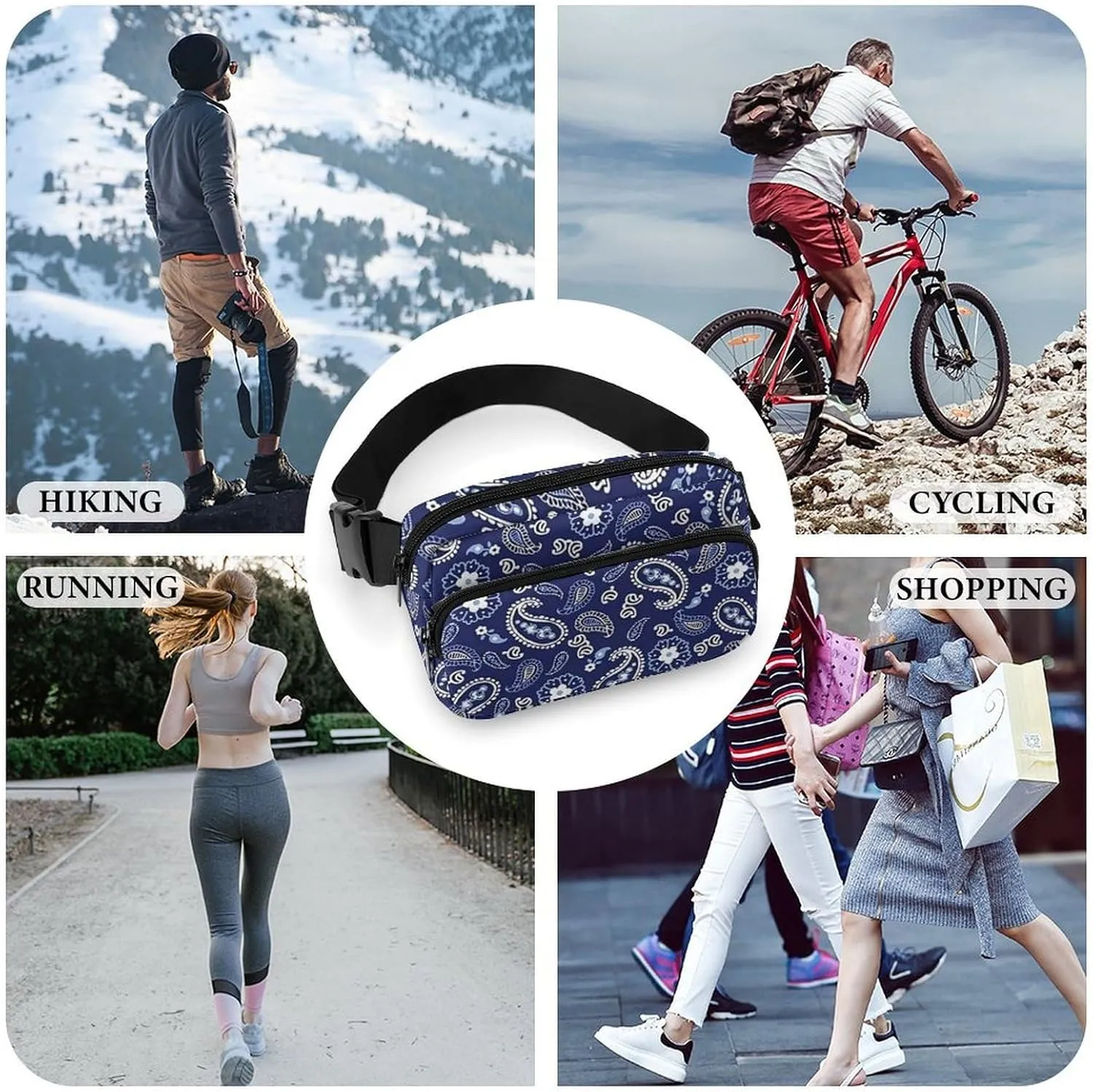 Deep Sea Navy Paisley Large Capacity Portable All Print Waist Bag
