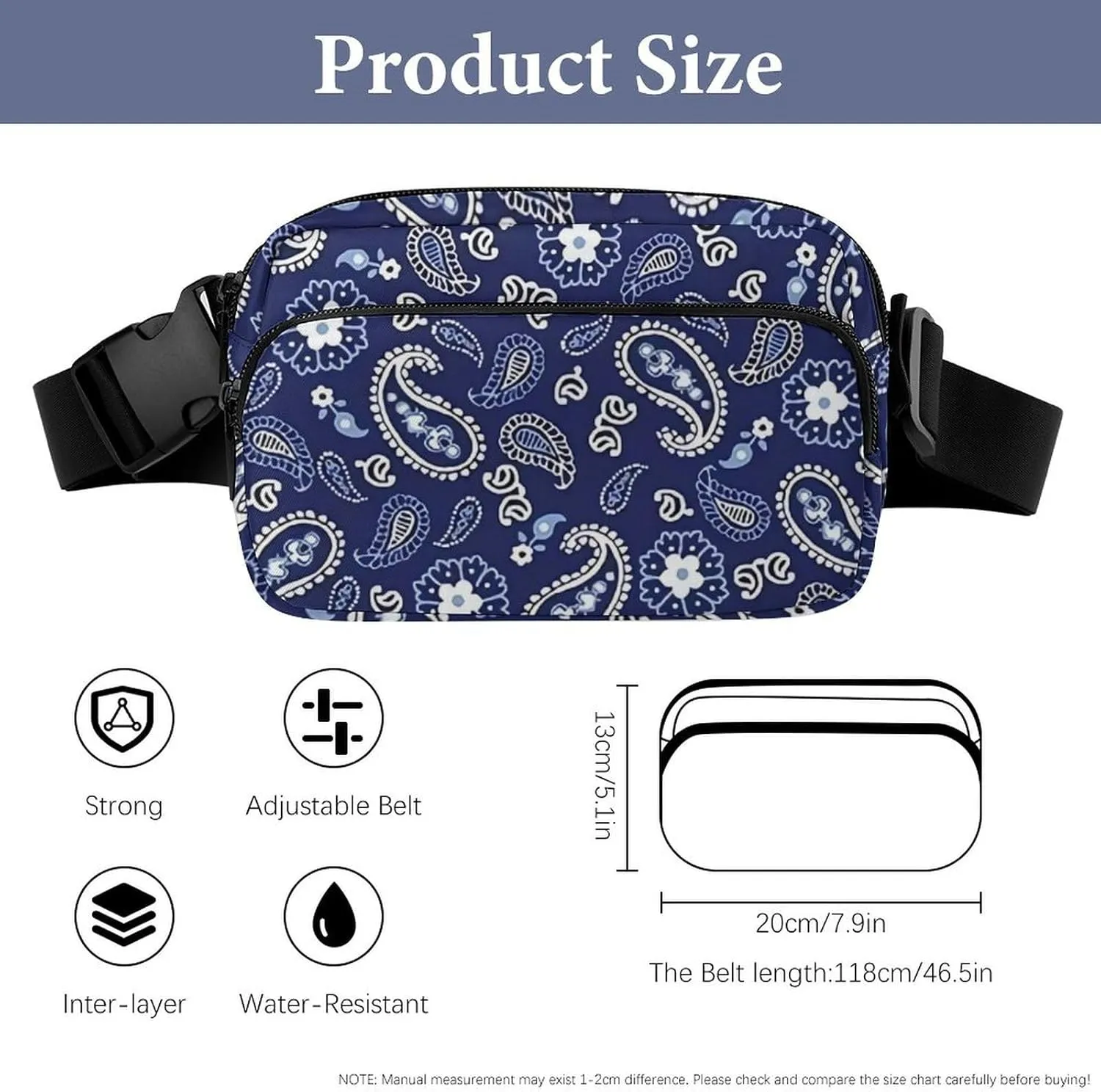 Deep Sea Navy Paisley Large Capacity Portable All Print Waist Bag