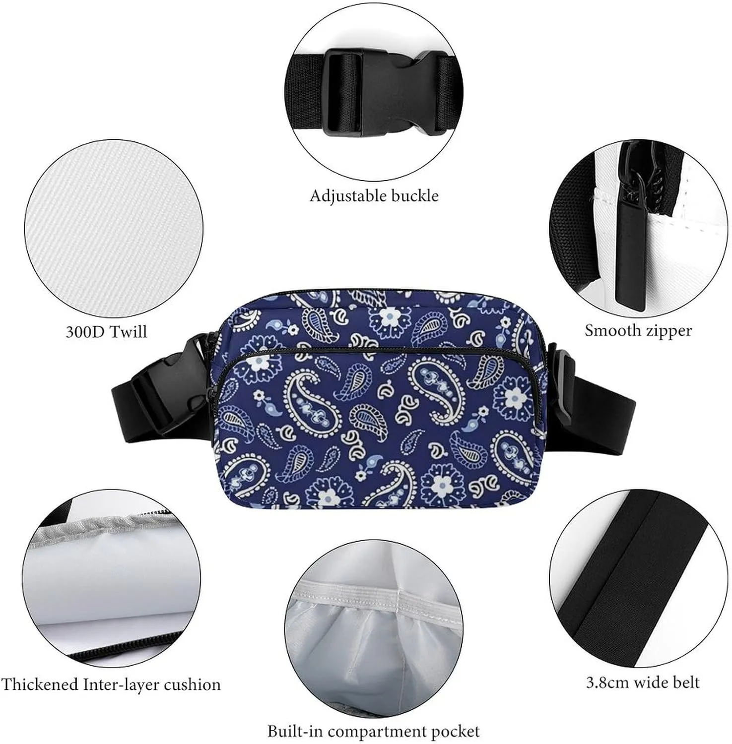 Deep Sea Navy Paisley Large Capacity Portable All Print Waist Bag