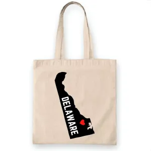 Delaware State Flag Map Gift for Residents and Visitors White Multicolor Canvas Tote Bag