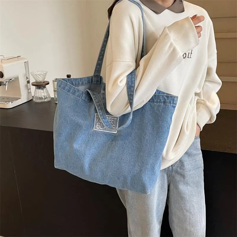 Denim Large Tote Bag Large Capacity Women's Shoulder Bag Summer Beach Bag Jean Handbag