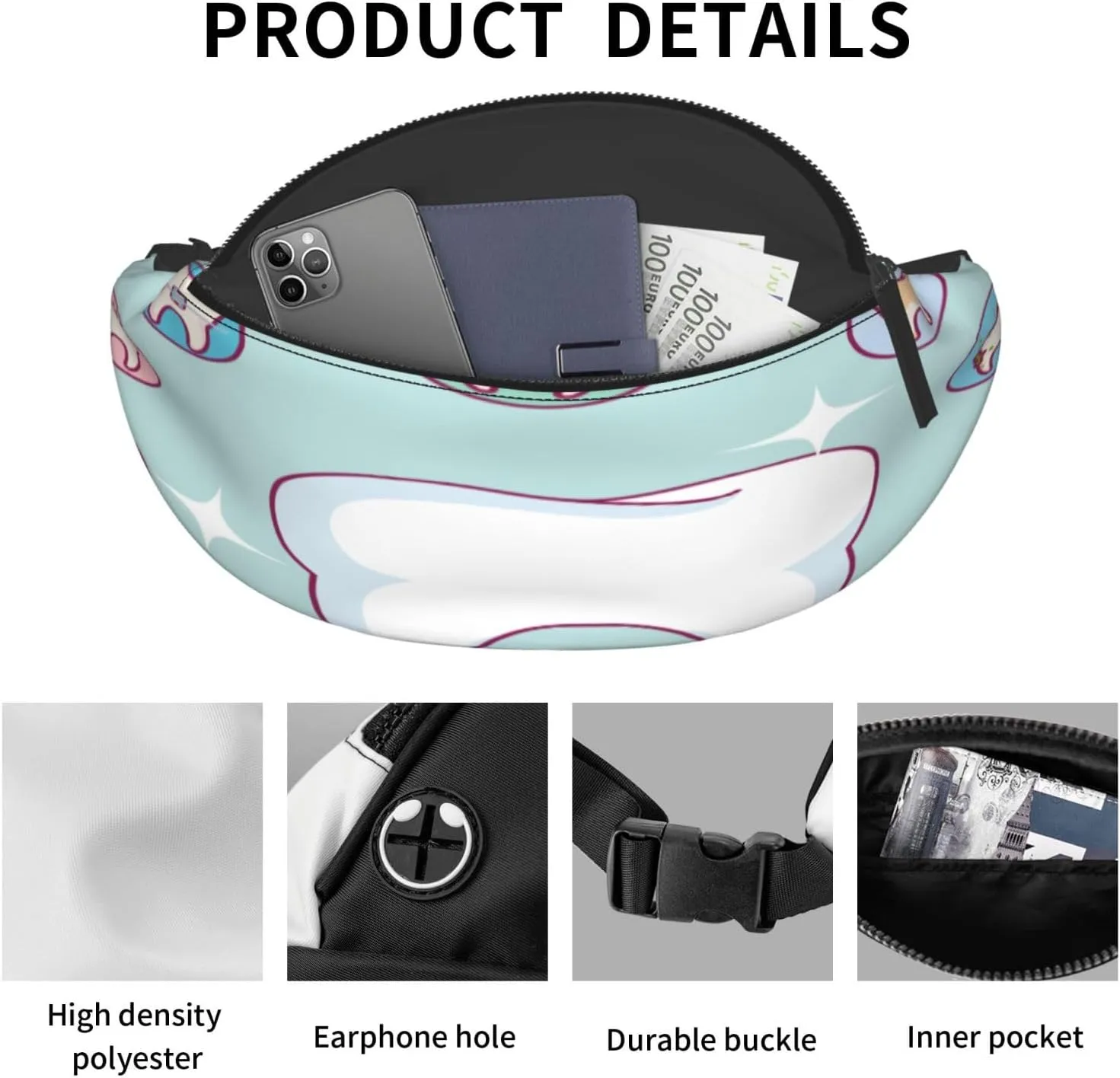 Dental Care Tooth Teeth Fanny Pack, Crossbody Waist Packs for Women Men Waist Bags with Adjustable Strap for Travel Running Hiking Sport