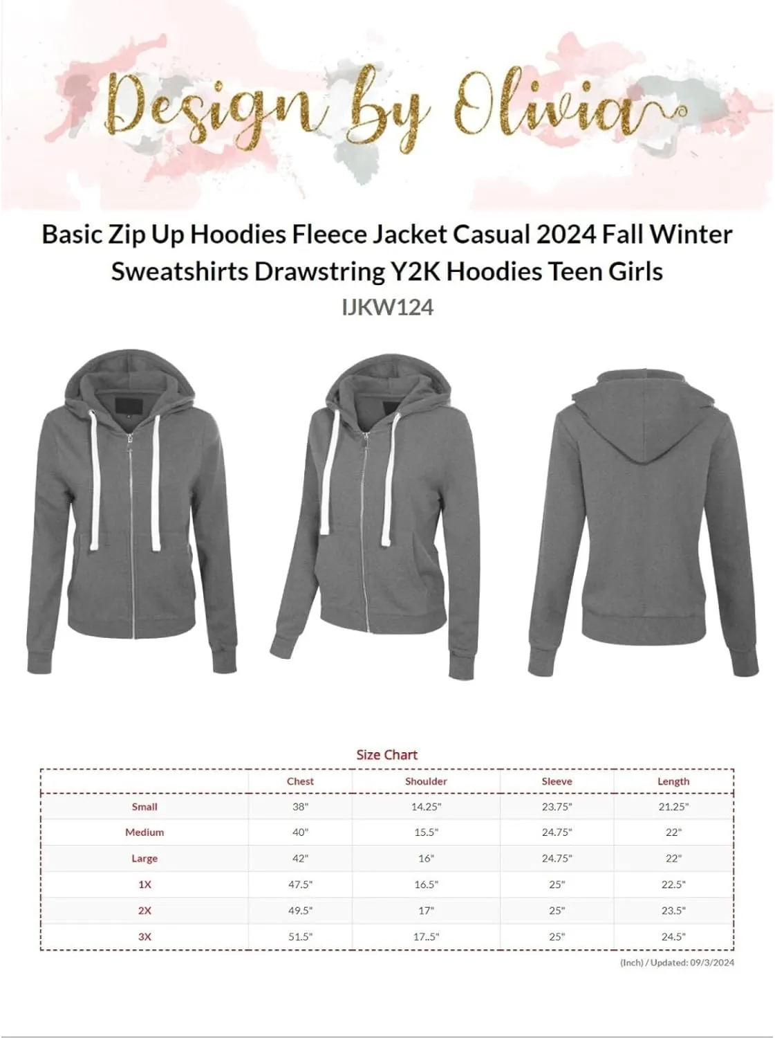 Design by Olivia Women's Basic Zip Up Hooded Fleece Jackets Casual Sweatshirts