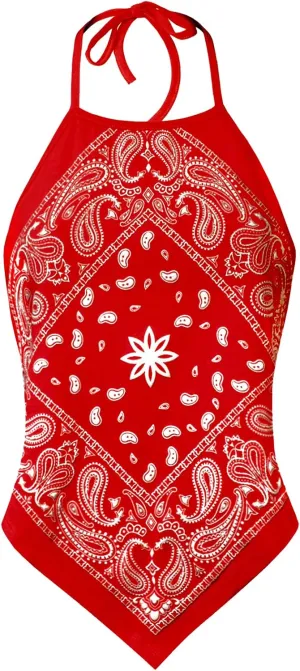 Design by Olivia Women's Sexy Paisley Bandana/Tie dye Halter Top Shirt- Made in USA