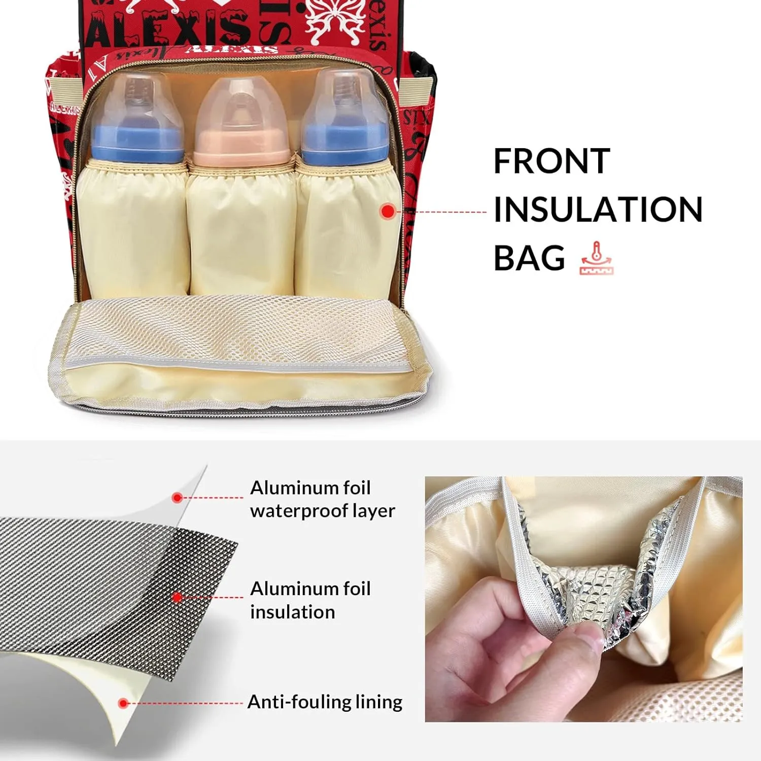 Diaper Bags Red Black Tote Bag Backpack Custom Name Mommy Nursing Bag Giving for Women Men