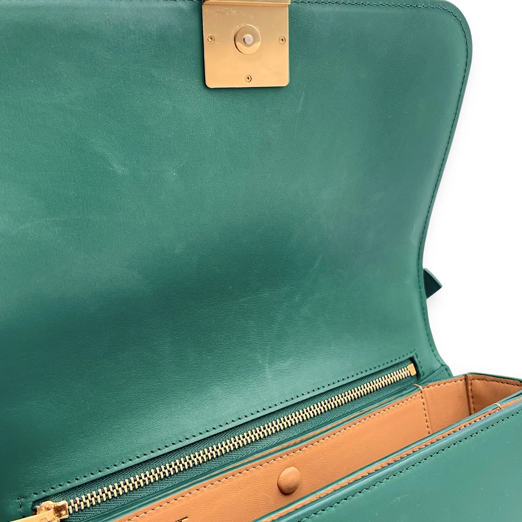 Dice Pocket Embellished Green Crossbody Bag in Calfskin, Gold hardware