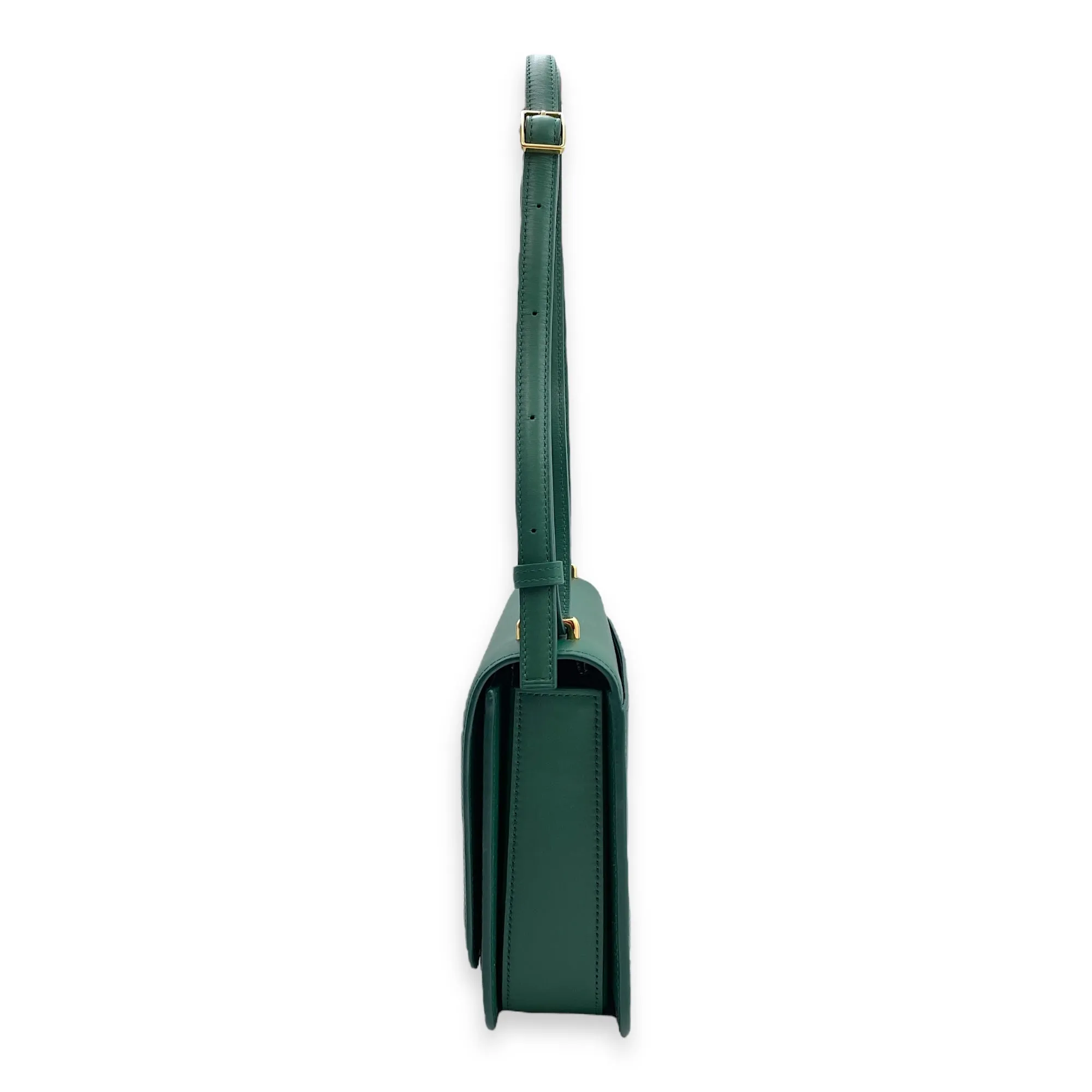 Dice Pocket Embellished Green Crossbody Bag in Calfskin, Gold hardware