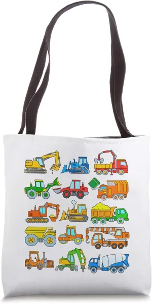 Digger Truck Boys Toddlers Kids Trucks Construction Vehicles Tote Bag