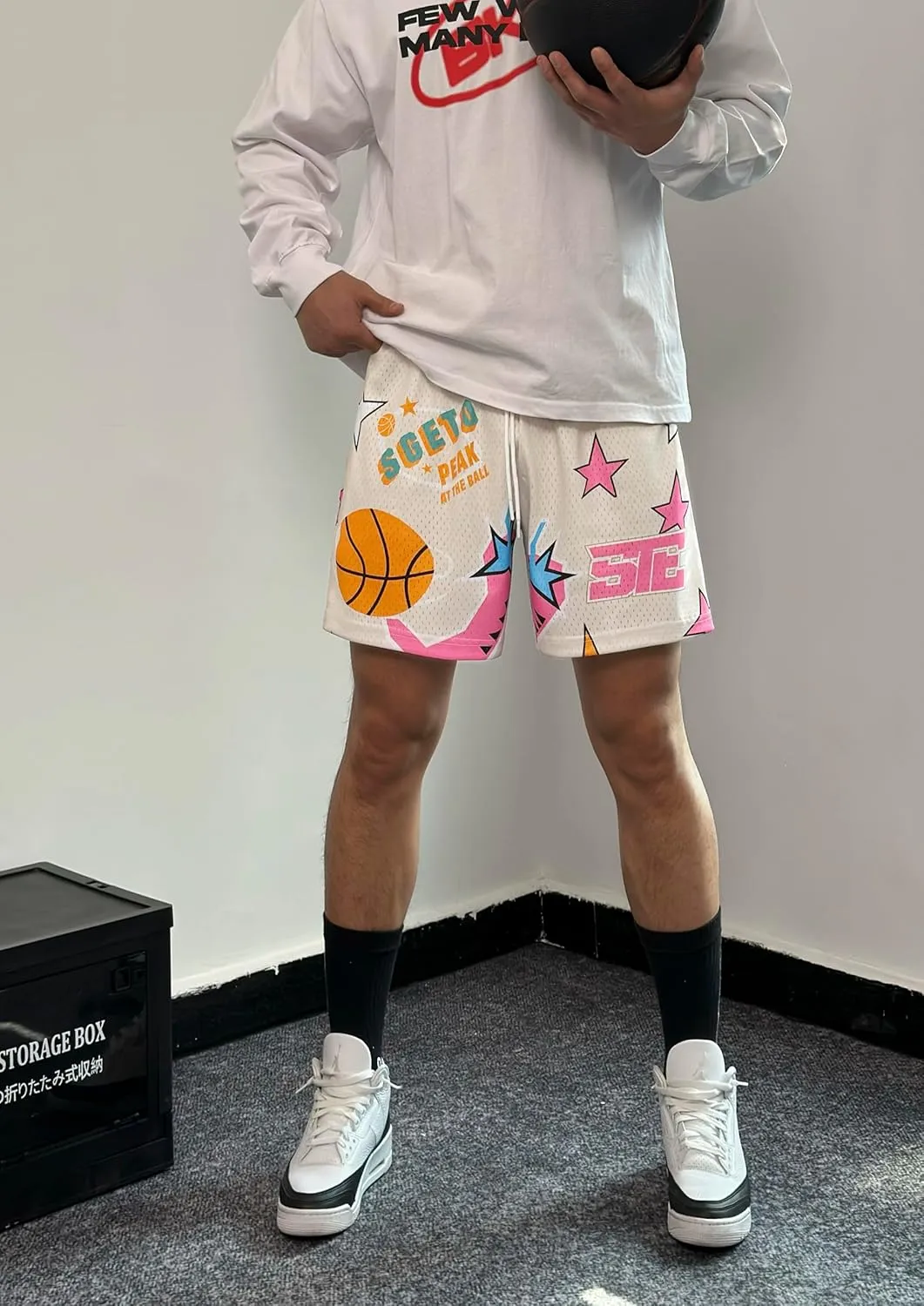 DIOTSR Mens Graphic Basketball Shorts Drawstring Running Workout Shorts Summer Cool Casual Shorts