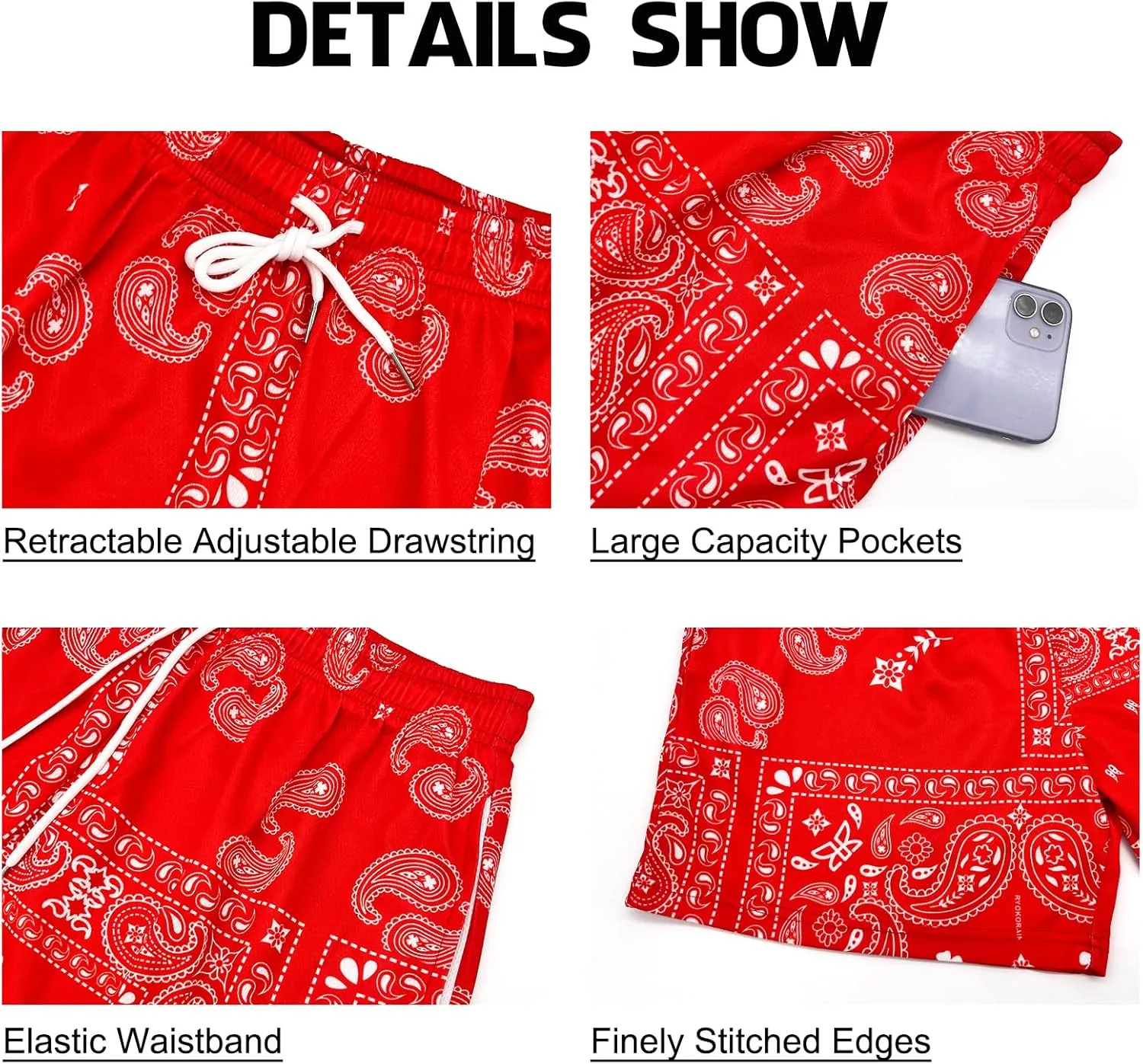 DIOTSR Mens Paisley Graphic Shorts Athletic Basketball Bandana Shorts Running Streetwear Y2k Drawstring Waist