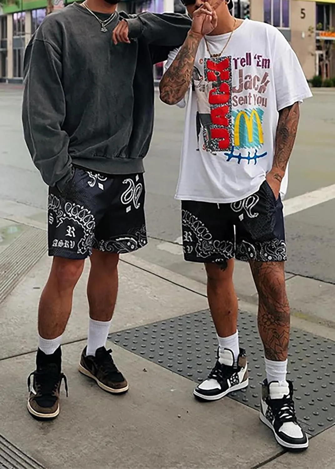 DIOTSR Mens Paisley Graphic Shorts Athletic Basketball Bandana Shorts Running Streetwear Y2k Drawstring Waist