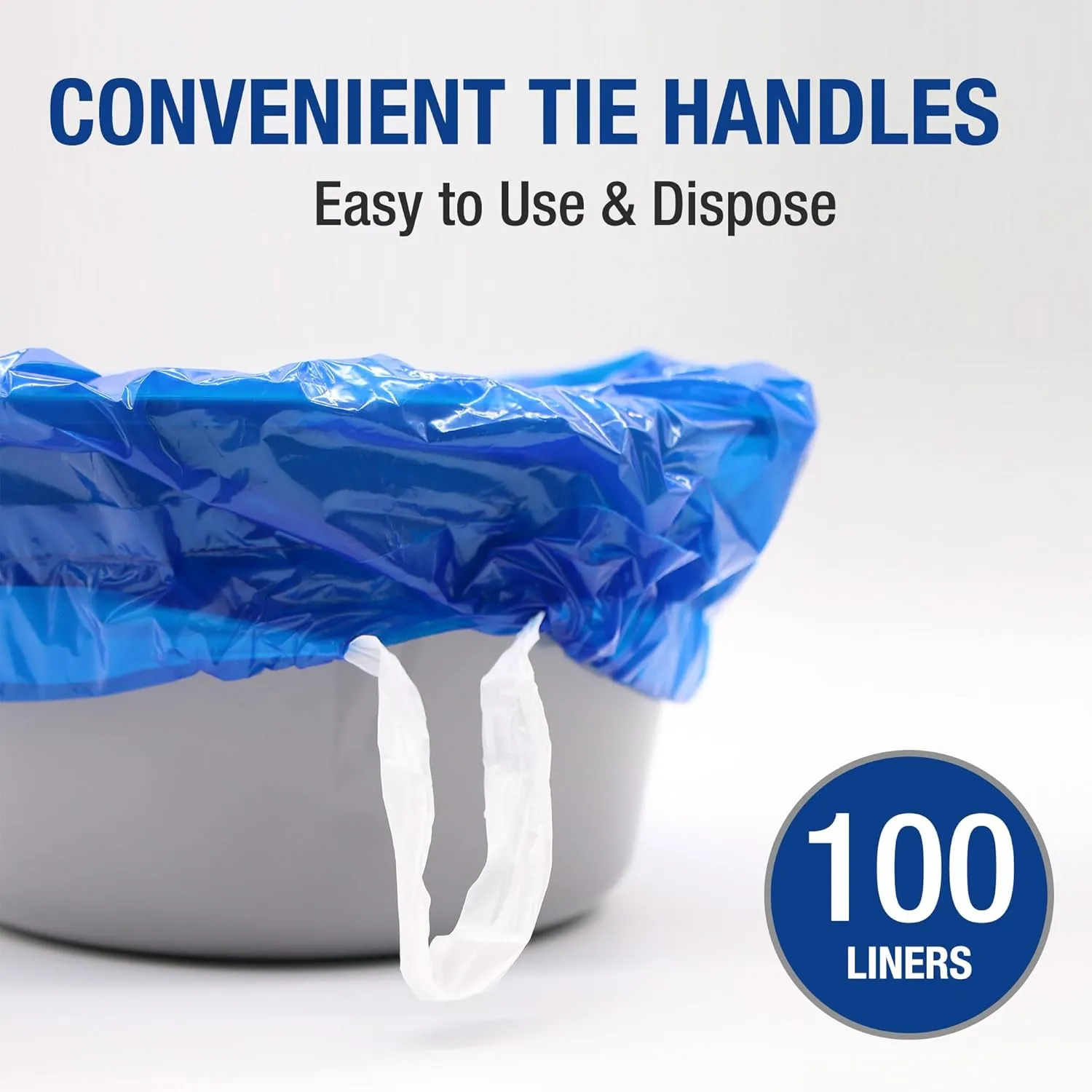 DMI 100 Count Universal Bedside Commode Liners, Portable Potty Toilet Bags, Leakproof Disposable Toilet Bags - Camping, Elderly Care - Drawstring Closure, Unscented, Extra Thick & Splash-free Design