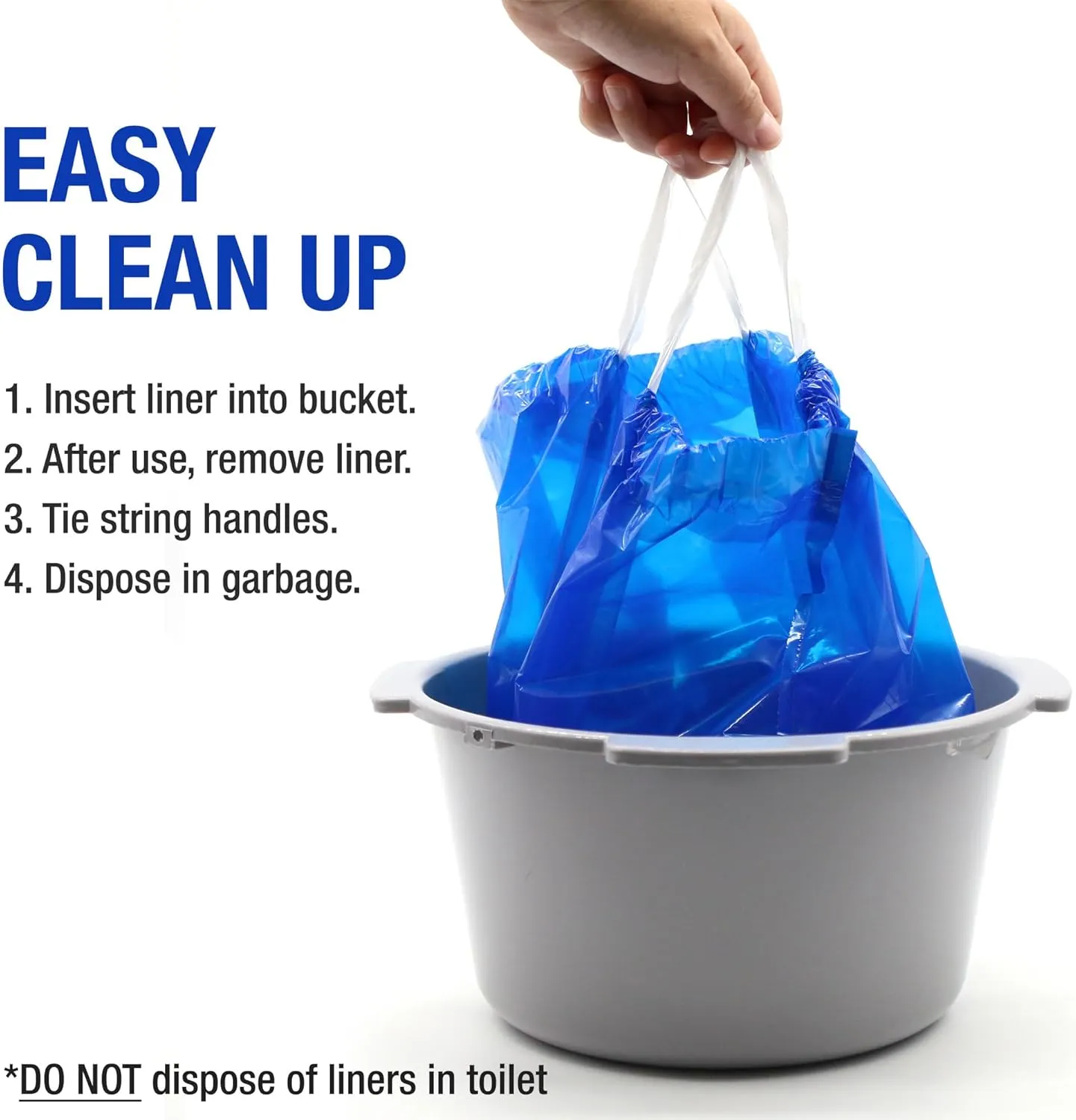 DMI 100 Count Universal Bedside Commode Liners, Portable Potty Toilet Bags, Leakproof Disposable Toilet Bags - Camping, Elderly Care - Drawstring Closure, Unscented, Extra Thick & Splash-free Design