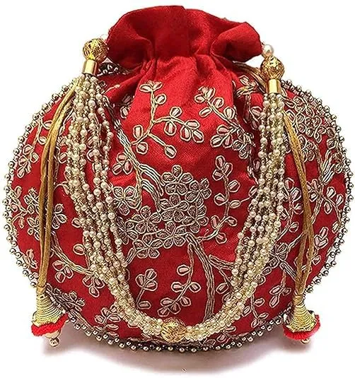 DMS RETAIL Rajasthani Look Women's Fashion Handmade Handbag Wristlets Ethnic Bridal Potli Batwa Bag Combo Pack of (Pack Of 6)