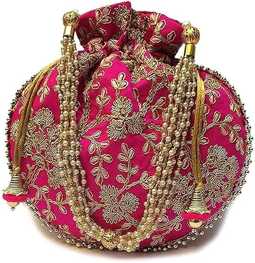 DMS RETAIL Rajasthani Look Women's Fashion Handmade Handbag Wristlets Ethnic Bridal Potli Batwa Bag Combo Pack of (Pack Of 6)