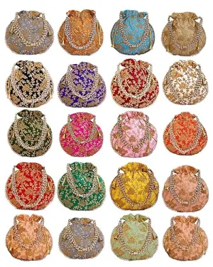 DMS RETAIL Rajasthani Look Women's Fashion Handmade Handbag Wristlets Ethnic Bridal Potli Batwa Bag Combo Pack of (Pack Of 6)