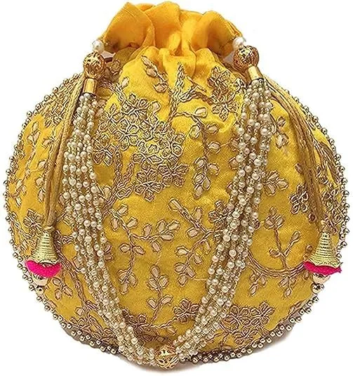 DMS RETAIL Rajasthani Look Women's Fashion Handmade Handbag Wristlets Ethnic Bridal Potli Batwa Bag Combo Pack of (Pack Of 8)