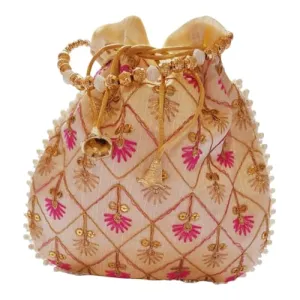 DMS RETAIL Women's Embroidered Potli | Ladies Purse Handbag Purses for Women,Wedding, Housewarming, Corporate Gifts, Anniversary Baby Shower Return Gifts (PINK)