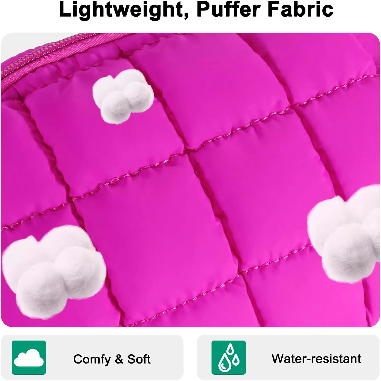 DOB SECHS Small Puffer Waist Bag for Women Crossbody Belt Bag Quilted Fanny Pack Cross Body with Adjustable Straps Lightweight Sling Bag, Hot Pink