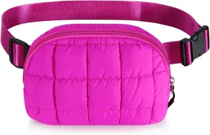 DOB SECHS Small Puffer Waist Bag for Women Crossbody Belt Bag Quilted Fanny Pack Cross Body with Adjustable Straps Lightweight Sling Bag, Hot Pink