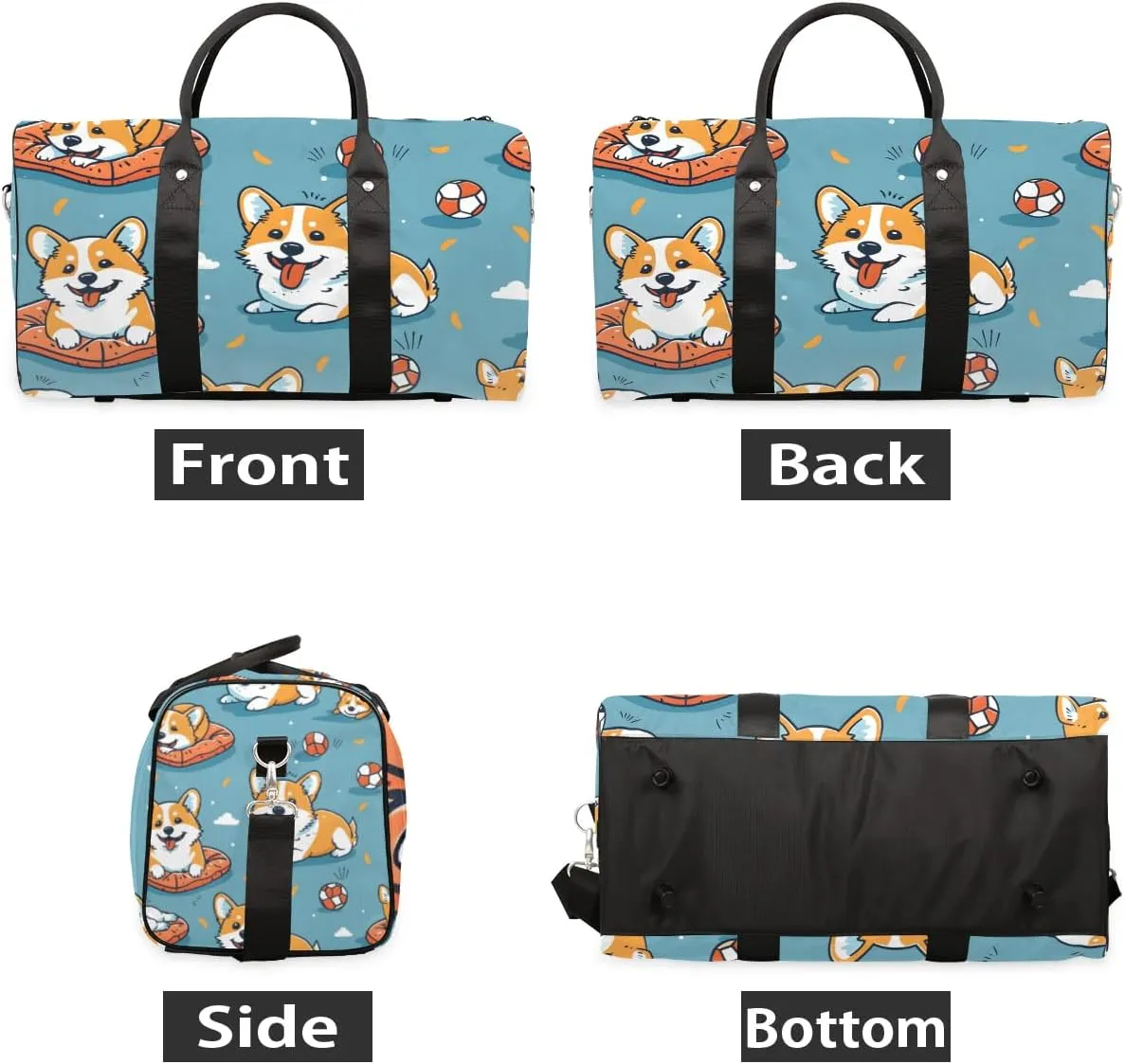 Dogs Travel Duffel Bag for Women Men Corgi Waterproof Foldable Overnight Weekender Bag Large Capacity Sports Gym Bag