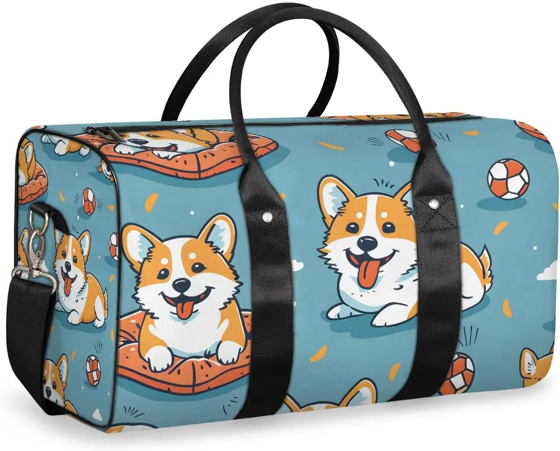 Dogs Travel Duffel Bag for Women Men Corgi Waterproof Foldable Overnight Weekender Bag Large Capacity Sports Gym Bag