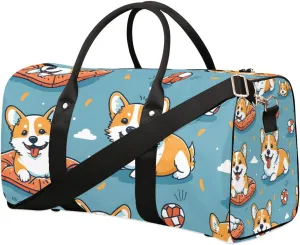 Dogs Travel Duffel Bag for Women Men Corgi Waterproof Foldable Overnight Weekender Bag Large Capacity Sports Gym Bag