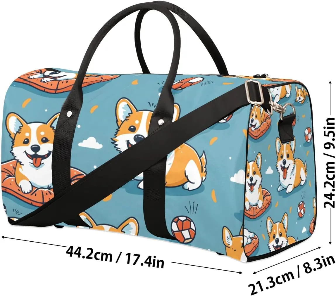 Dogs Travel Duffel Bag for Women Men Corgi Waterproof Foldable Overnight Weekender Bag Large Capacity Sports Gym Bag