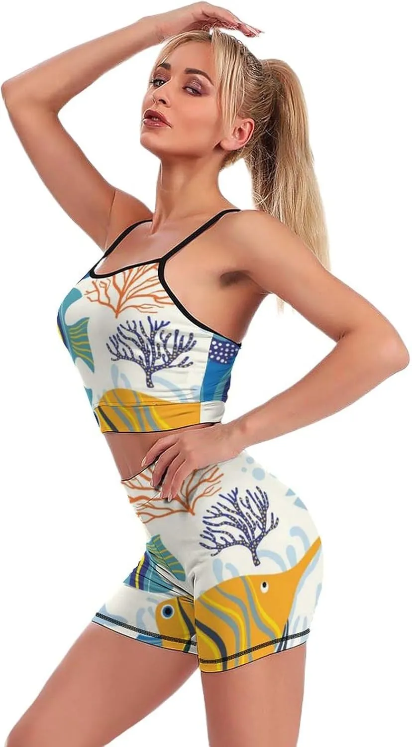 Donnapink Women Yoga 2 Pieces Set, High Waist Stretch Sports Set with Padded (S-2XL)