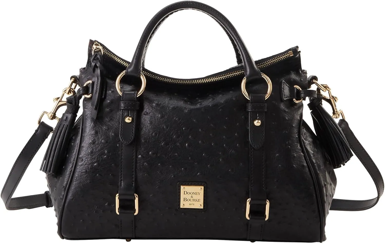 Dooney & Bourke Satchel Bags for Women, Large Ostrich Leather Satchel Handbag with Removable Crossbody Strap